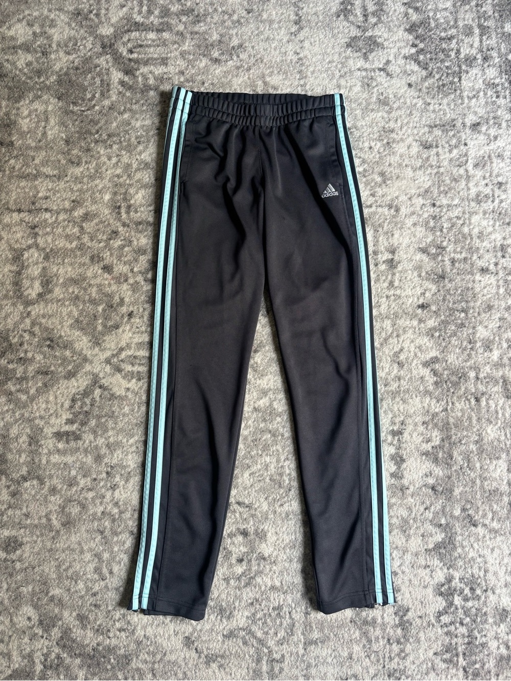 adidas Black Track Pants with Light Blue Side Stripes